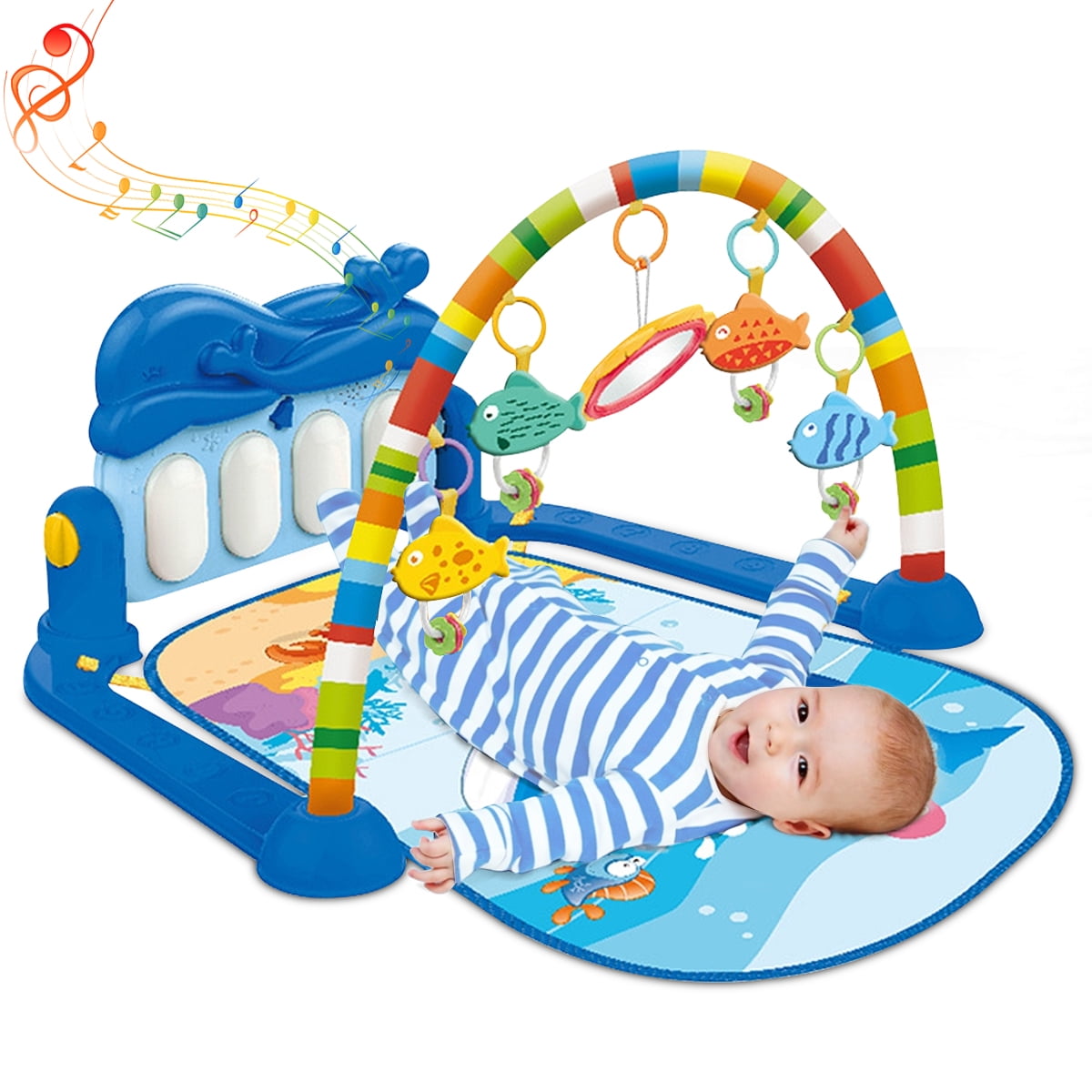 Printasaurus Play Mat Activity Gym for Baby Baby Game Pad Music Pedal Piano Music Fitness Rack Crawling Mat with Hanging Toys Lay to Sit-Up Play Mat Activity Center for Infants and Toddlers 