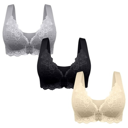 miqiqism 3 Pack Front Button Bras for Women Comfort No Underwire Bra Convenient Front Closure Light Breathable Everyday Sports Brassiere Multicolor#03 4X-Large