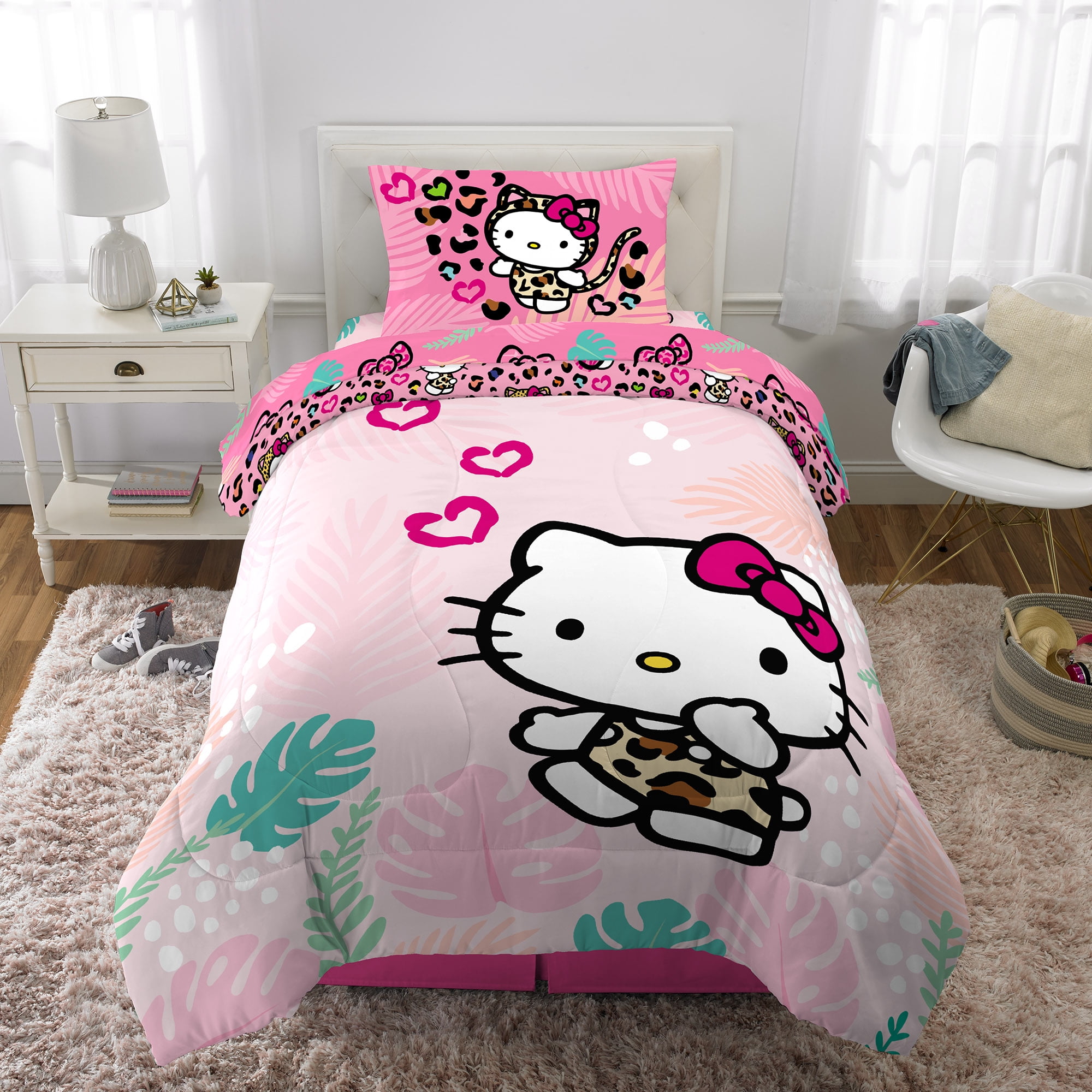 Hello Kitty Red And White Plaid Background Bedding Set Twin