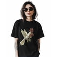 thumbnail image 2 of Women's T-Shirts, Valentine's Day Pigeon with Rose Illustration Cotton Crewneck Tee Short Sleeve Casual Tops Loose Graphic T-Shirt Black, XL, 2 of 7