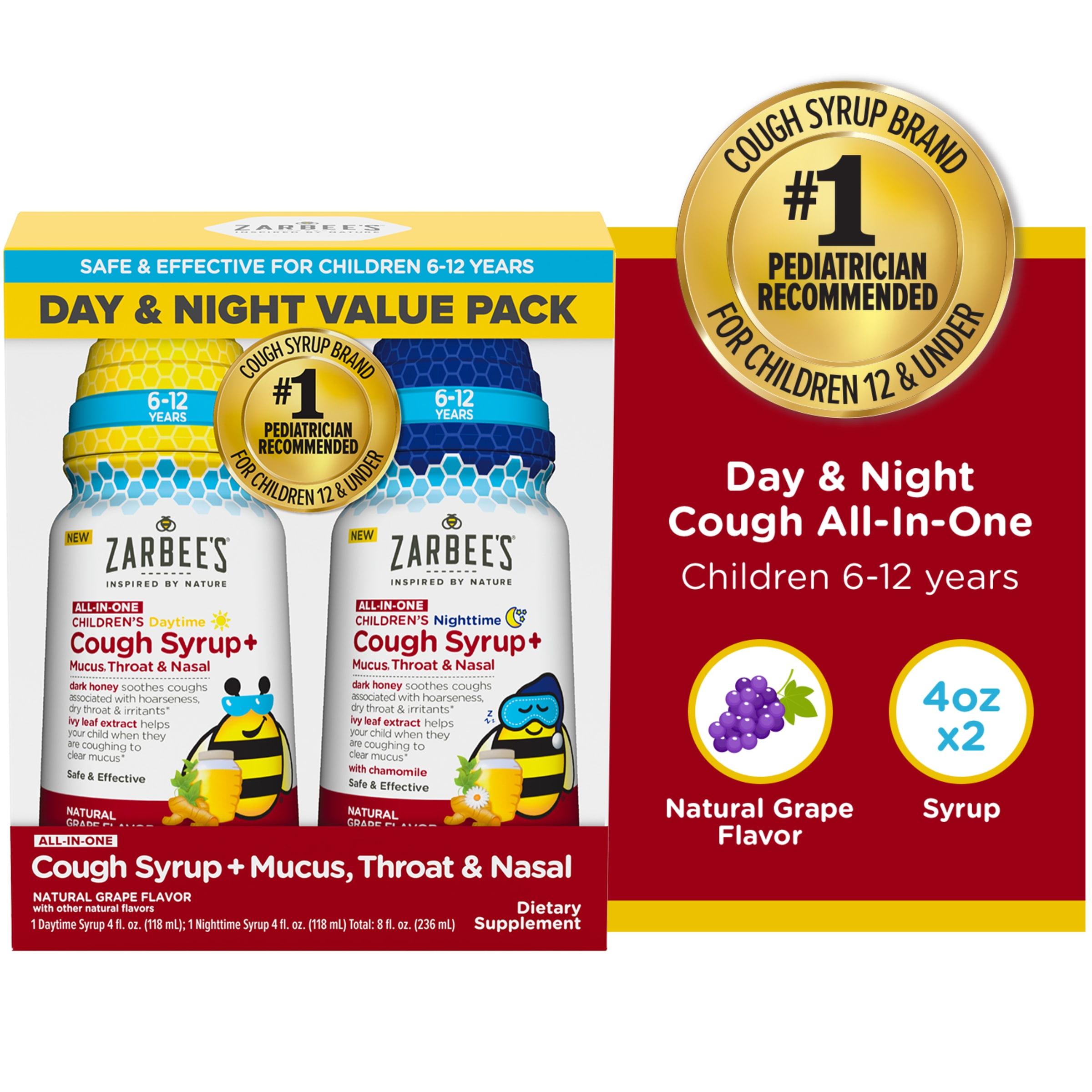 Zarbee’s Kids AllinOne Day/Night Cough, Age 612, Honey, Turmeric, B3