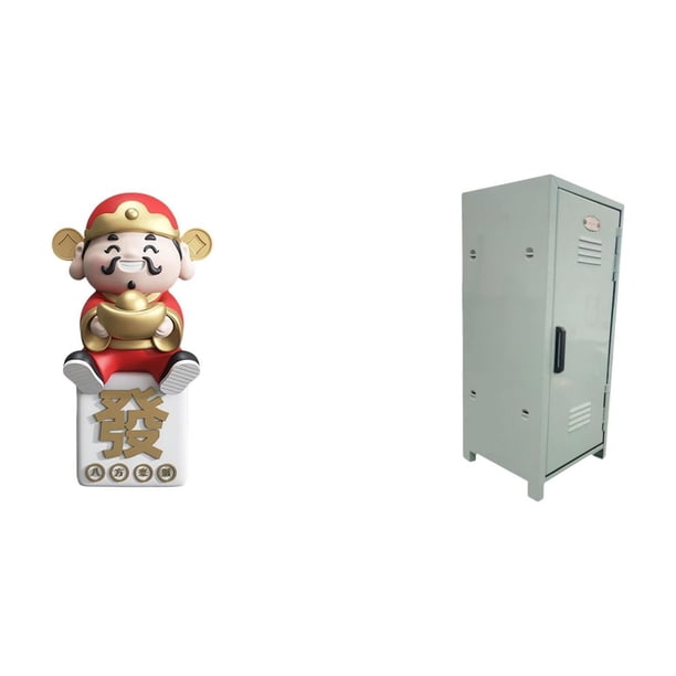 Figura de escritorio,Figura de Dios de la Fortuna de Dibujos Animados,Regalo Feng Shui,Contenedor de almacenamiento,Mini armario de escritorio para cosméticos,Caja de almacenamiento metálica