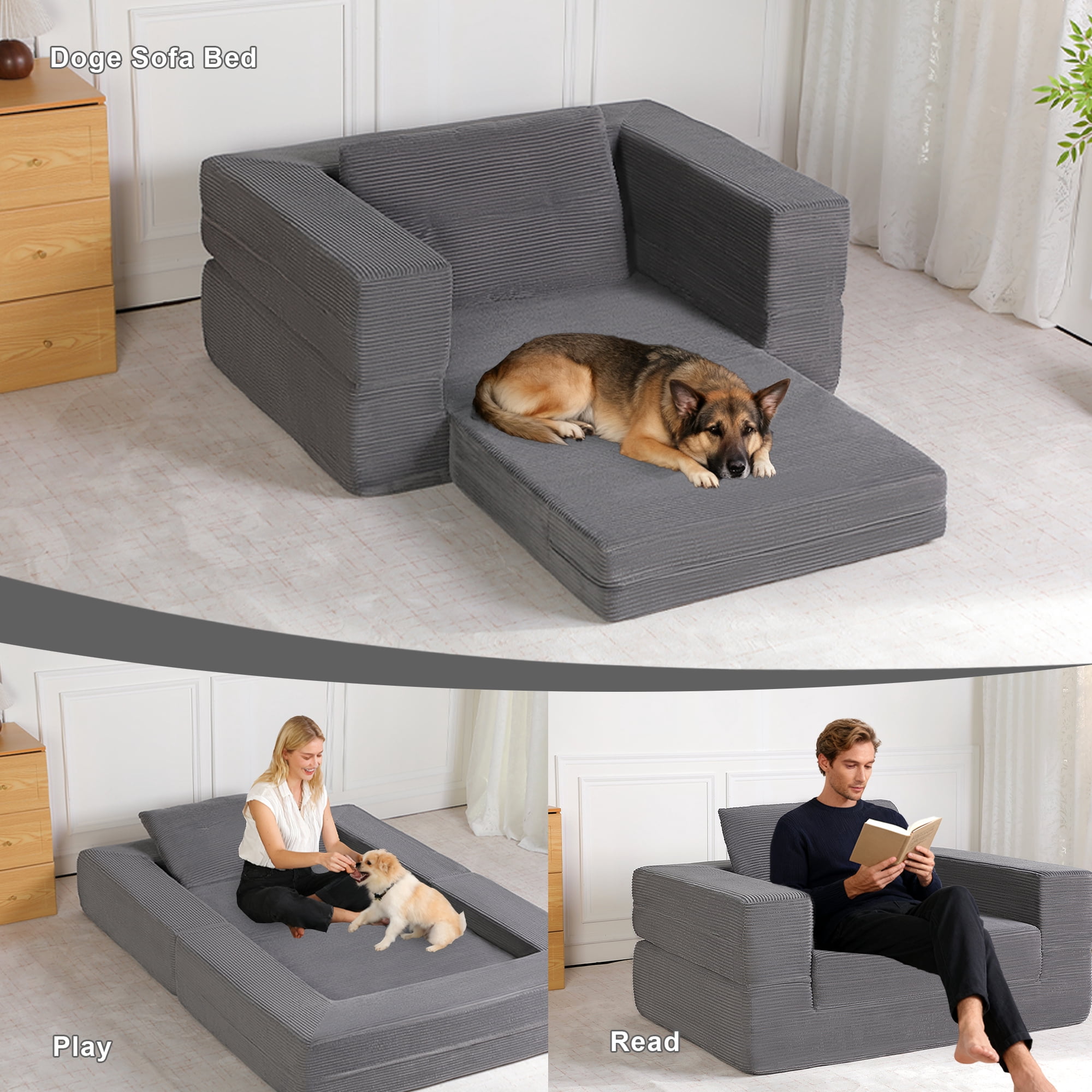 Leumius Single Sofa Bed with Pillow,Boneless Folding Sofa Bed for Living Room Bedroom,No Assembly Required,Dark Gray
