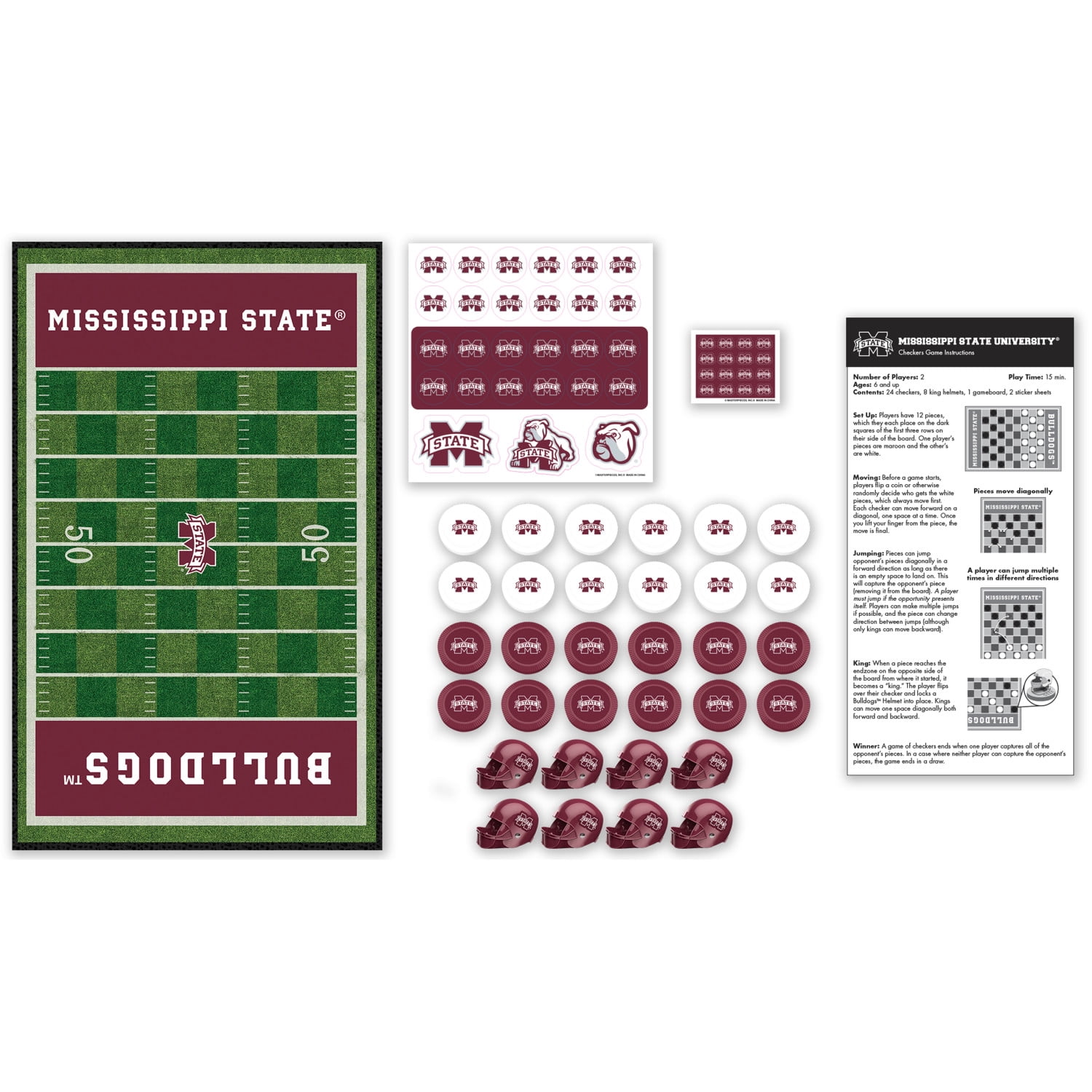 MasterPieces Officially licensed NCAA Mississippi State Bulldogs Checkers Board Game for Families and Kids ages 6 and Up