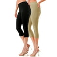 thumbnail image 3 of 2 Pack Women's High Waist Cotton Capri Jegging Pants Pull On Stretch Capris Size S - 3XL, 3 of 5