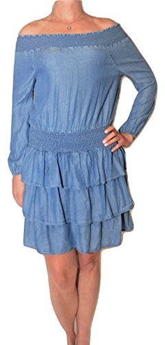 Michael Michael Kors Ruffled Off-The-Shoulder Tiered Dress, Light Cadet Wash (Medium) Blue - image 1 of 5