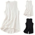 thumbnail image 6 of Lovskoo Cotton Linen Summer Tops for Women 2024 Tank Tops V Neck Sleeveless Solid Color Split Mid Length Loose Coat Tank Tops White, 6 of 6