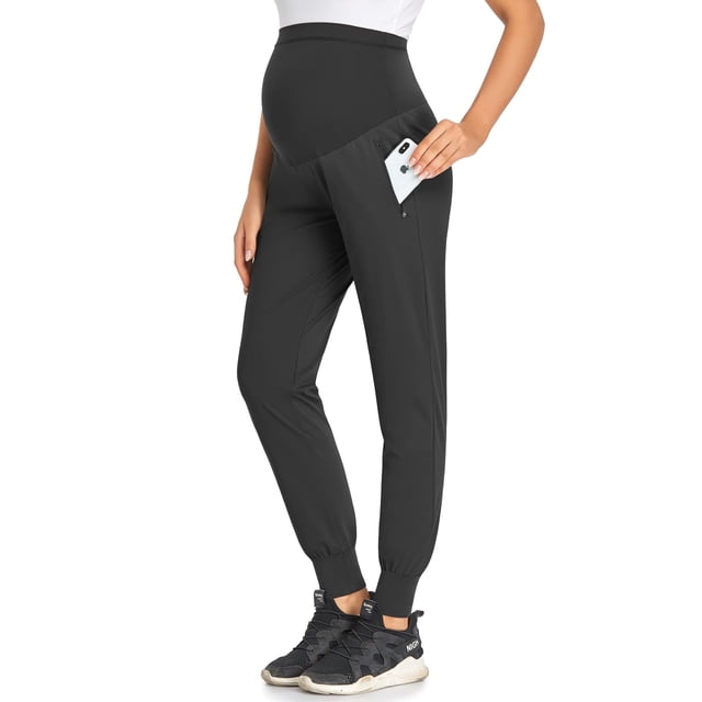 Pantalones de maternidad AMPOSH, de secado rápido, para entrenamiento, exfoliantes, negros