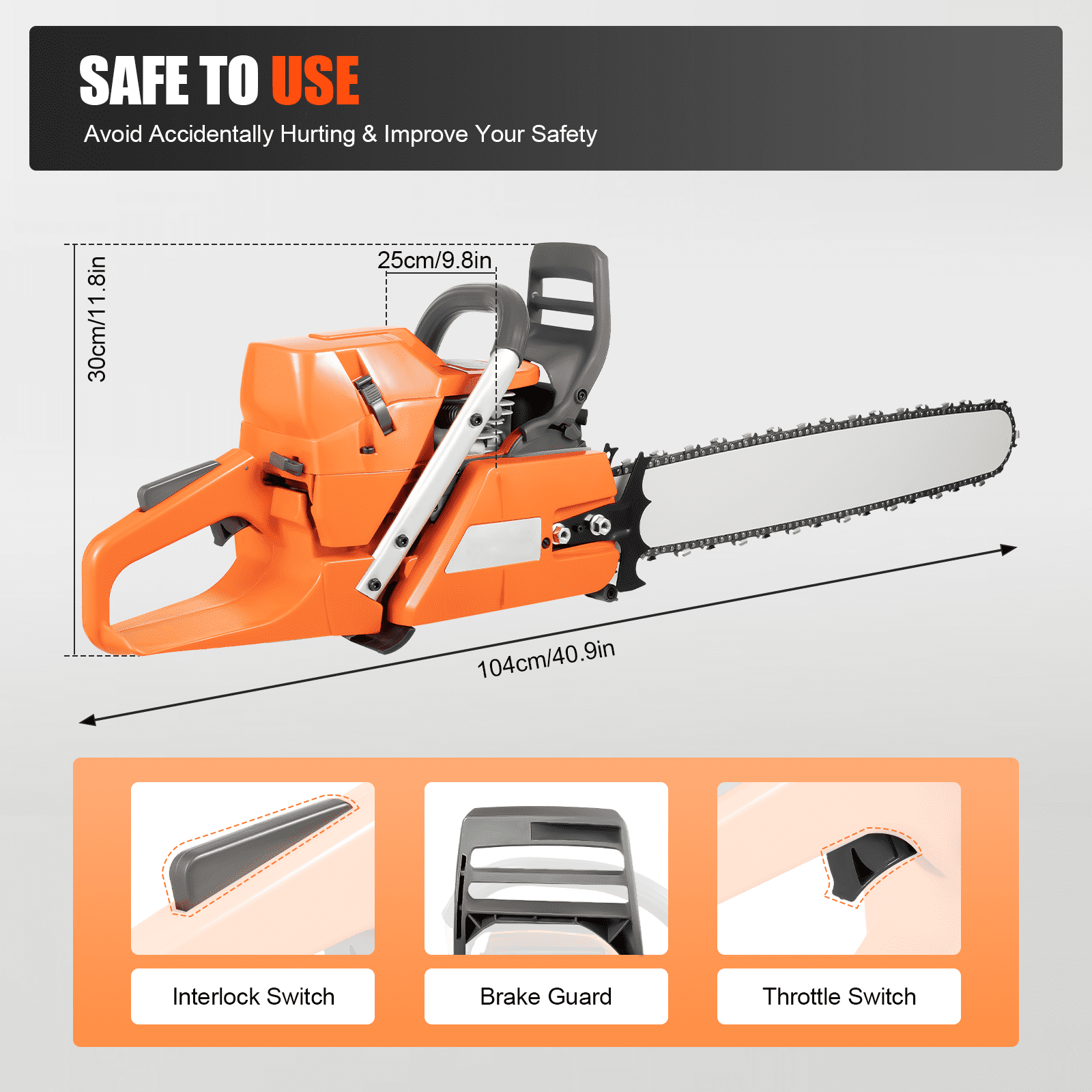 24 Inch Petrol Chainsaw, 72cc Gas Chainsaw with Alloy Guide Bar, Professional Gasoline Chain Saw for Cutting Wood, Logs, Branches