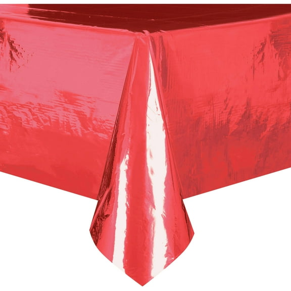 Plastic Tablecloth, 108 x 54 in, Foil Red, 1ct