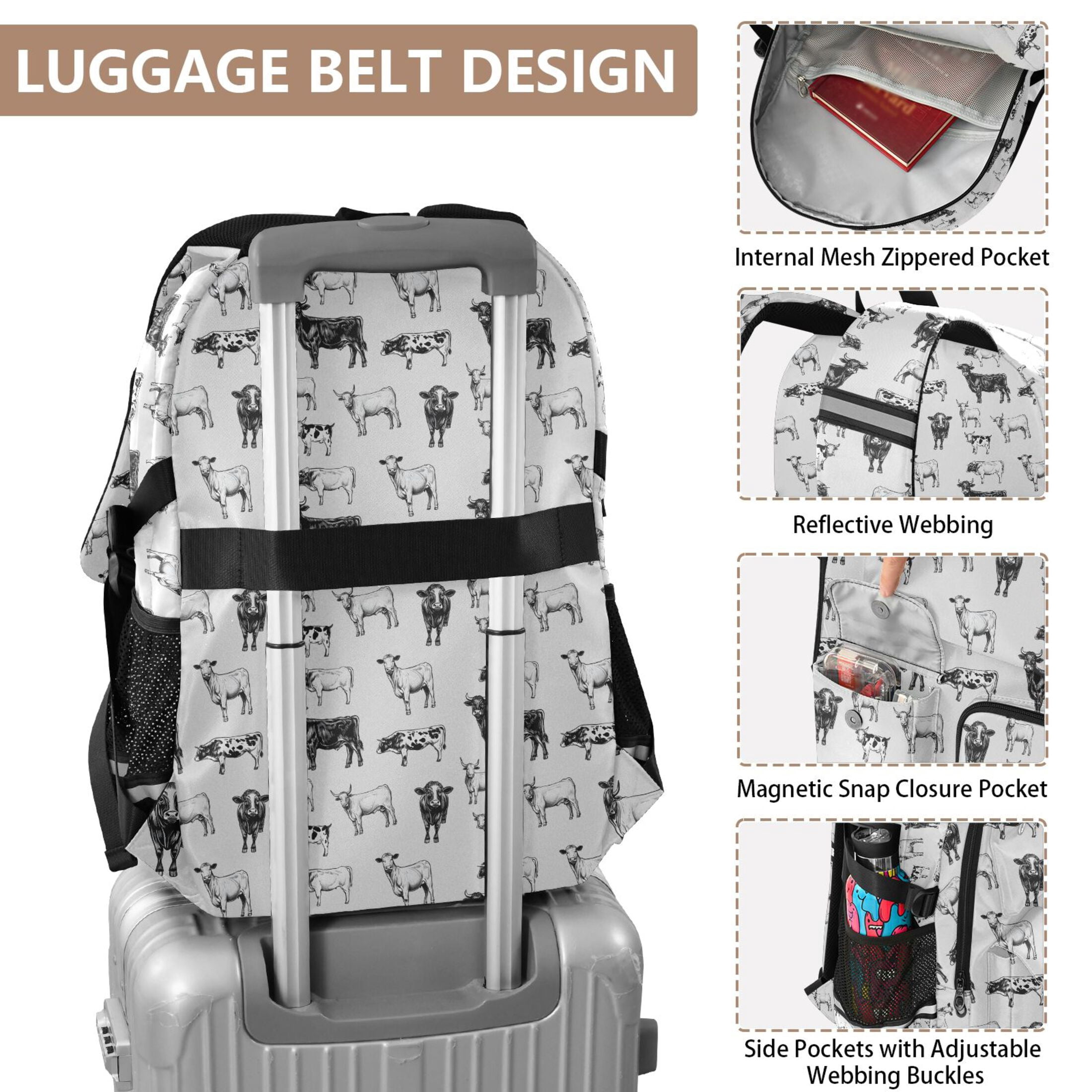 ALAZA Retro Highland Cows Print Student Backpack School Bookbag Large Laptop Daypack Travel Bag