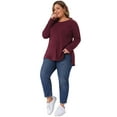 thumbnail image 3 of DARING DIVA Women's Plus Crew Neck High Low Hem Blouse 3X Burgundy, 3 of 6