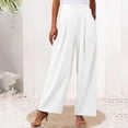 thumbnail image 2 of Pantalones palazzo anchos de color liso para mujer: cintura alta con cinturilla elástica, poliéster y spandex, pantalones largos informales con bolsillos laterales., 2 of 5