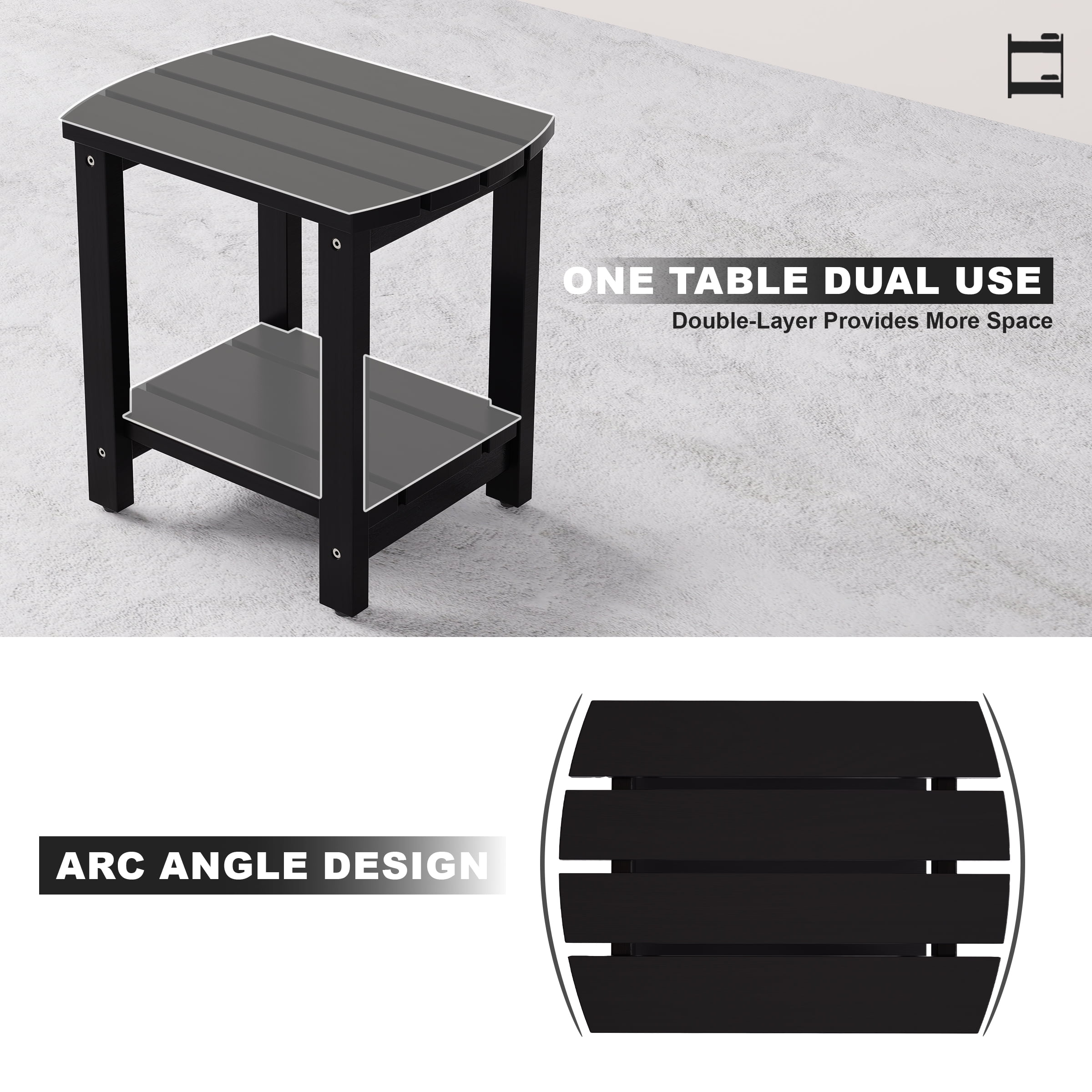 Adirondack Side Table 18", Solid Wood End Tables, Small Outdoor Coffee Table Porch Table Pine Wood for Patio, Backyard,Pool, Indoor Companion (Black)