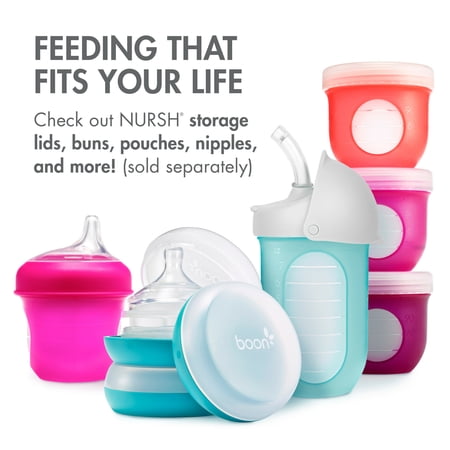 Boon NURSH Reusable Silicone Pouch Baby Bottles – Stage 2 Medium Flow – 8oz – Marble (3pk)