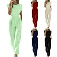 thumbnail image 6 of gakvbuo High Waist Wide Leg Jumpsuits with Pockets for Women Dressy crew Neck Sleeveless pleats tunic business jumpsuit straight leg Long Pants Rompers, 6 of 6