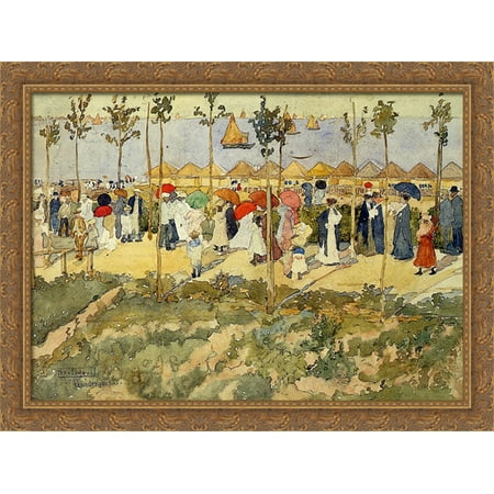 The Lido, Venice 36x28 Large Gold Ornate Wood Framed Canvas Art by Maurice