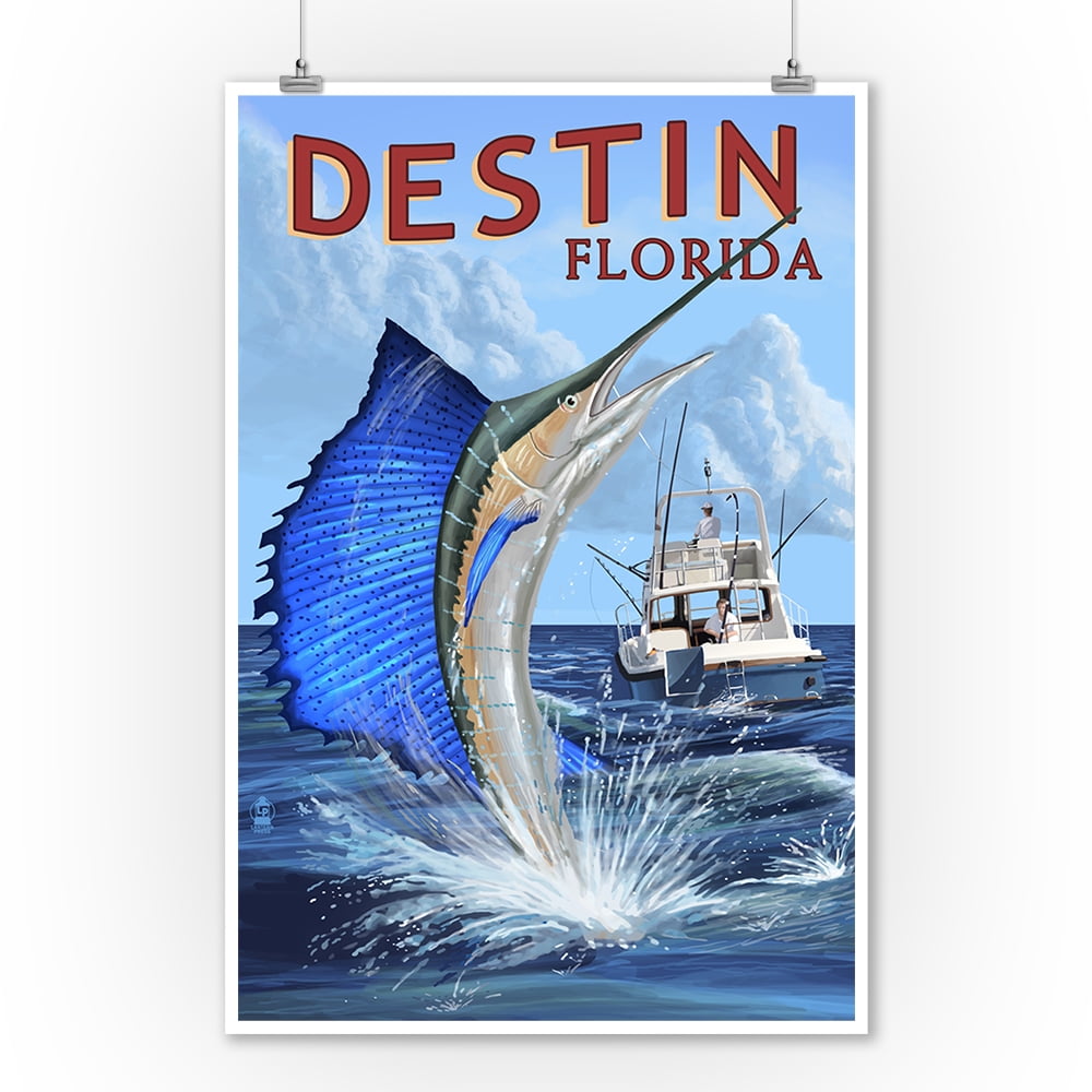 Destin, Florida - Sailfish - Lantern Press Artwork (9x12 Art Print, Wall Decor Travel Poster)