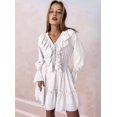 thumbnail image 4 of Womens V Neck Casual Long Sleeve Dresses Summer Loose High Waist Ruffle Pleated Cute Mini Short Dress White S, 4 of 8
