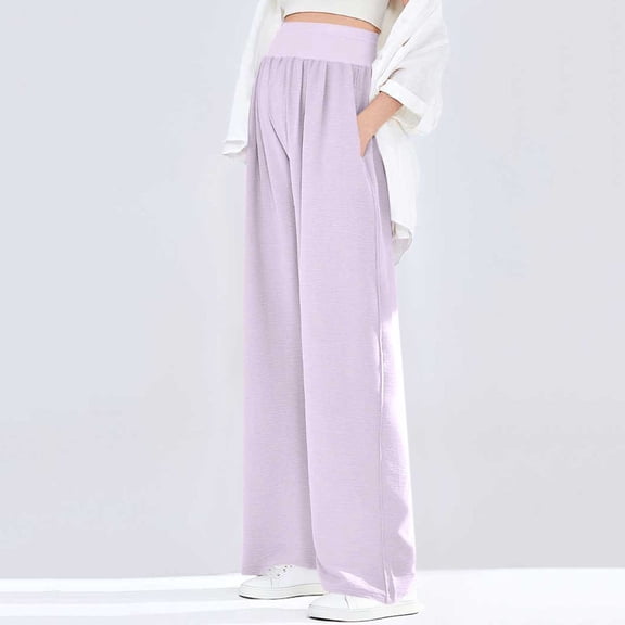 Crunowin Women's Maternity Pants, Solid Color Elastic Waist Outerwear & Belly Support Casual Pants Purple L
