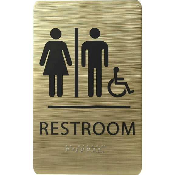 ADA CENTRAL SIGNS - 6"X9" Unisex Accessible Restroom Sign - ADA Compliant Tactile Graphics Grade 2 Braille Text Wall Signs - Bathroom Door Placard Double Sided Tape Wheelchair Handicap Rest Room Sign