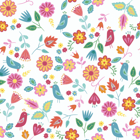 Waverly Inspirations 1 Yard Cut 100% Cotton Prints Fabric Happy Birds White 44" Wide for Quilting & Sewing
