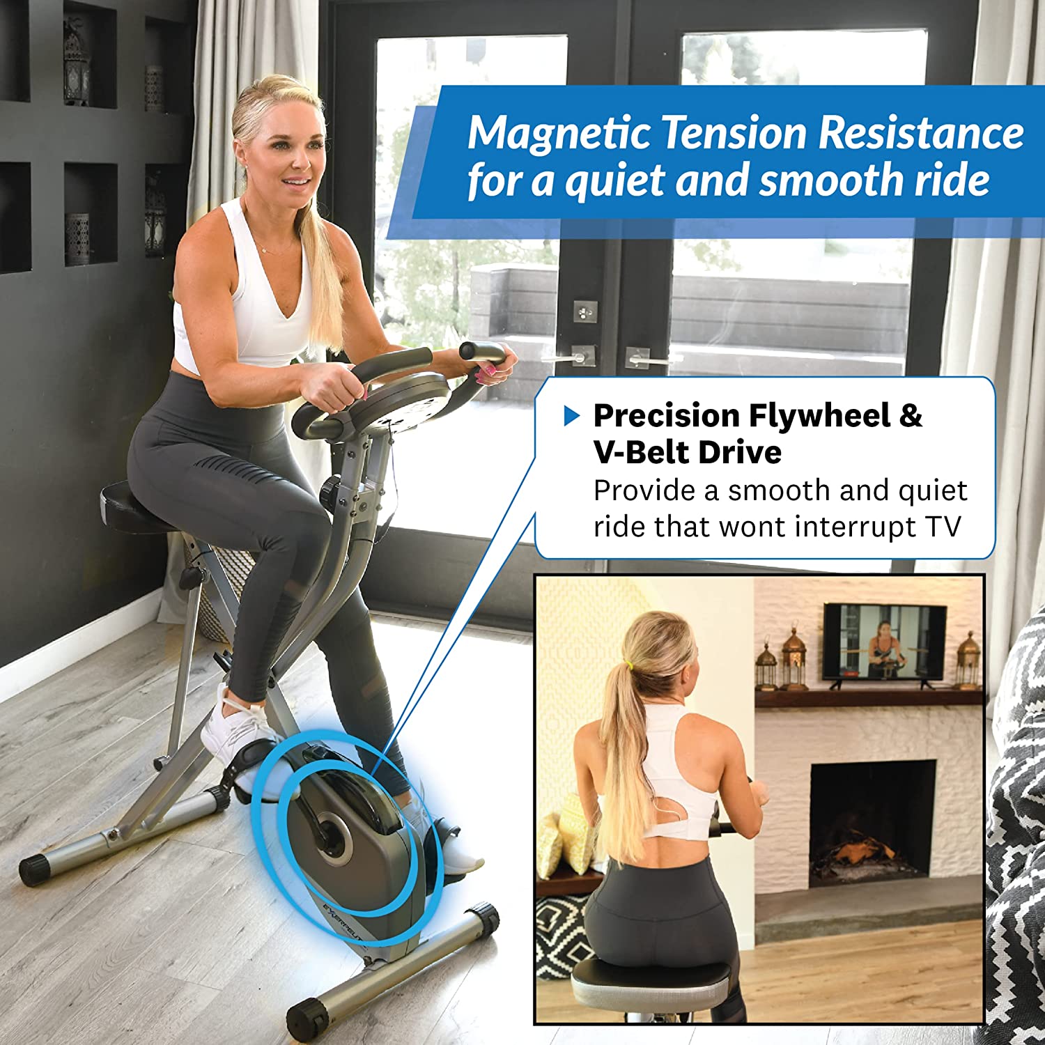 Exerpeutic Exercise Bike, Foldable Magnetic Upright with Heart Pulse Sensors and LCD Monitor, Cardio Fitness, 300lbs Weight Capacity - image 4 of 9