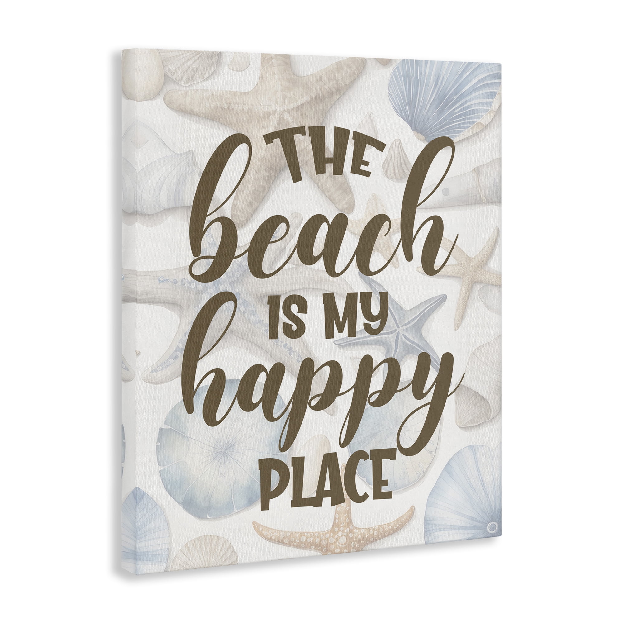 Stupell Industries Beach Happy Place Typography Painting Gallery Wrapped Canvas Art Print Wall Art, 36 x 48