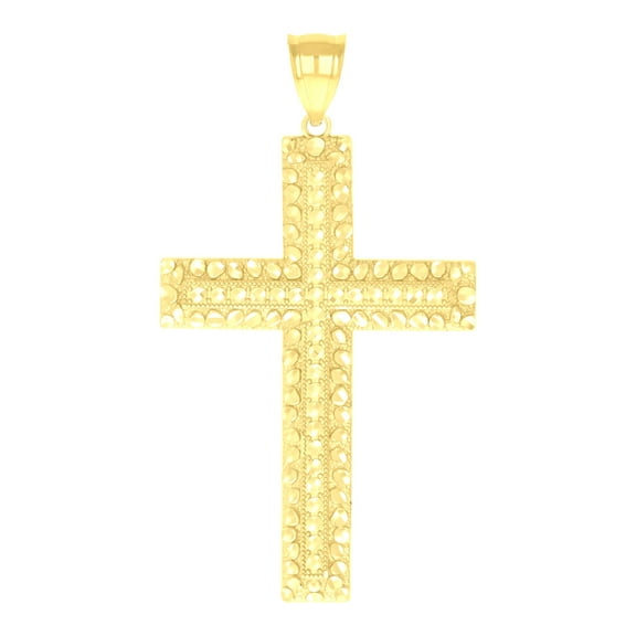 10k Yellow Gold Mens Nugget Cross Religious Charm Pendant Pendant Necklace for Men