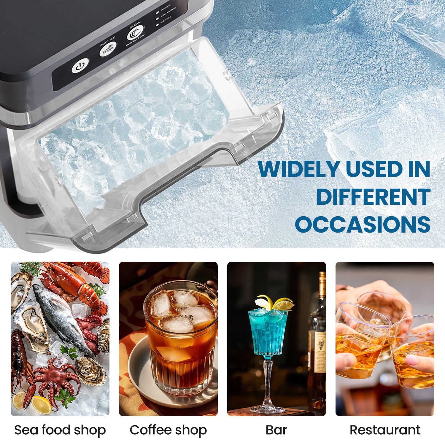 THLAND Chewable Crunchable Countertop Nugget Ice Maker with 0.793 Gallon Tank，Large Capacity Ice Makers Countertop,41Lbs/24H, Self-Cleaning, One-Click Operation, Stainless Steel Silver