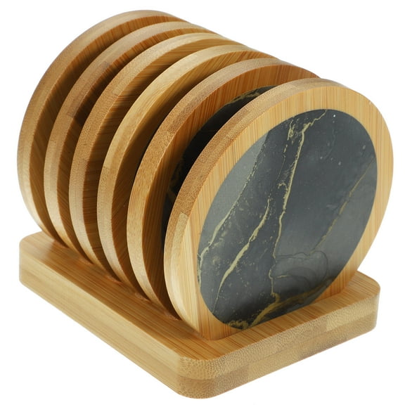 Soimiss 7Pcs Tabletop Cup Coasters Black Wood Coasters for Daily Life Housewarming Gift