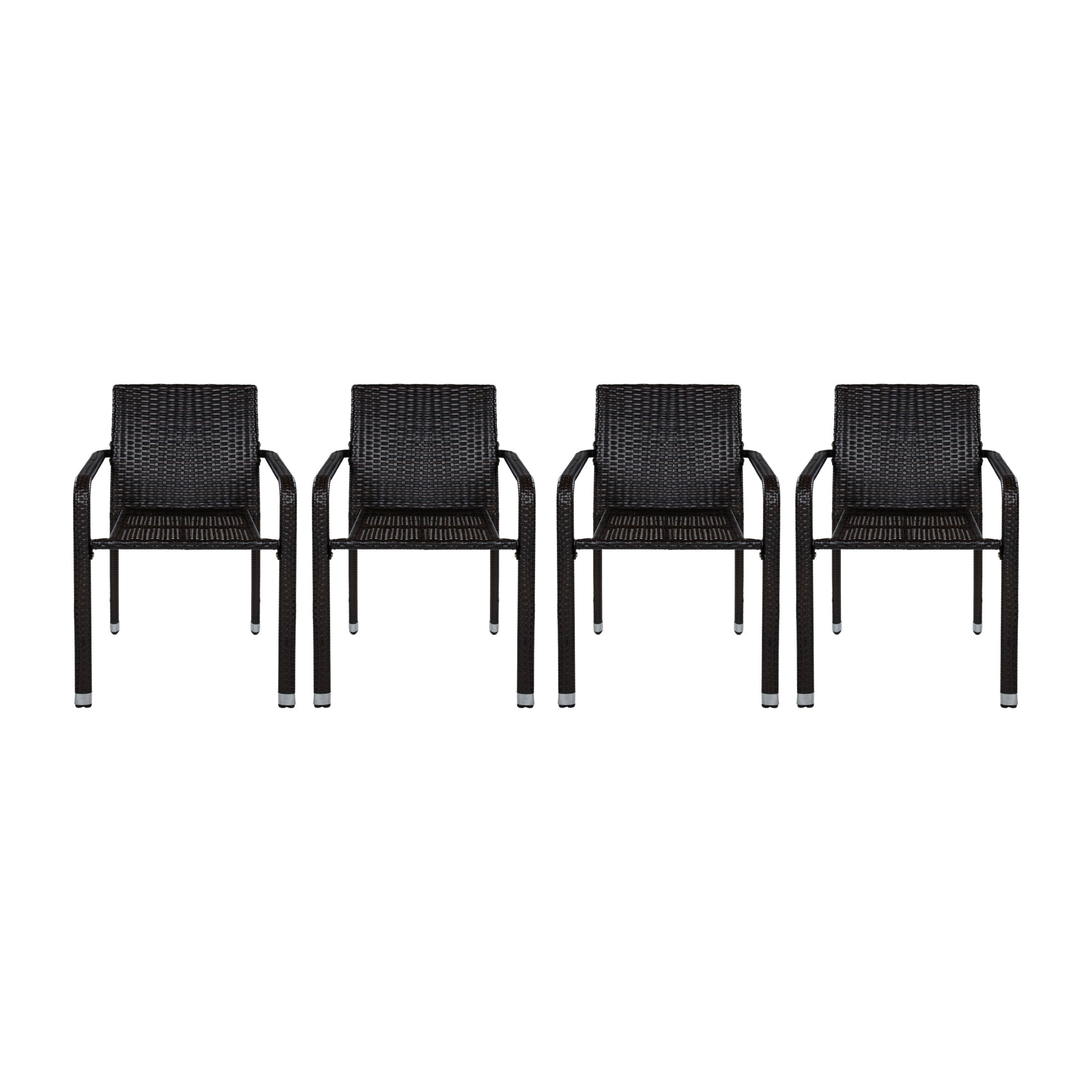 Christopher Knight Home Outdoor Handwoven Wicker Dining Arm Chairs, Dark Brown, Set of 4