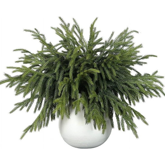 5PCS Real Touch Norfolk Pine Branch -18" Artificial Christmas Green Plants Branches Faux Greenery Stem Fake Cedar Pine Picks for Vase DIY Crafts Garland Wreath Xmas Indoor Outdoor Home Decor