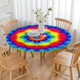 thumbnail image 3 of Rainbow Tie Dye Mandala Pattern Round Fitted Tablecloth with Elastic Edge,Dining Table Cover Waterproof,Outdoor Round Tablecloth for Camping,Dining,Indoor and Outdoor, 3 of 7