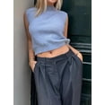 thumbnail image 4 of ZAXARRA Women Backless Tie Up Knit Crop Sweater Vest Sleeveless Round Neck Split Open Back Pullover Summer Tank Tops, 4 of 8