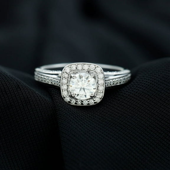 Silvago Jewel 14K White Gold Plated Ring - 1.8 Ct Oval Cut Diamond Ring for Her - Causal Daily Wear Rings for Women's - Cushion Halo Diamond Rings for Birthday Gift - Bridal Stacking Engagement Rings