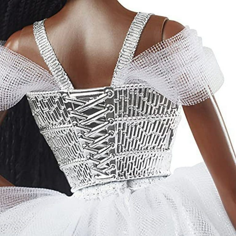 Barbie Signature 2021 Holiday Barbie Doll (12-inch, Brunette Braids) in Silver  Gown