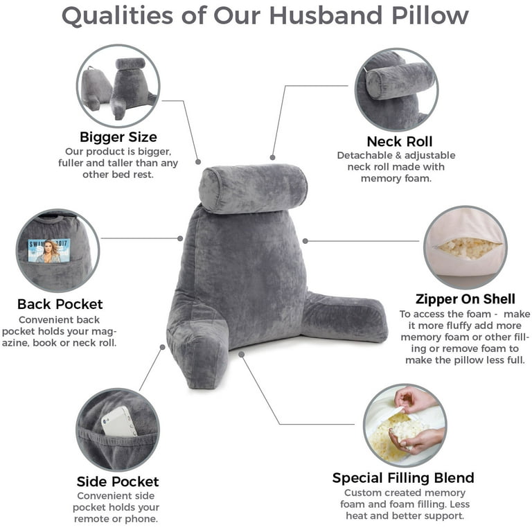 Husband Reading Pillow Bed Rest Watching TV for Adults with Removable Cover Walmart