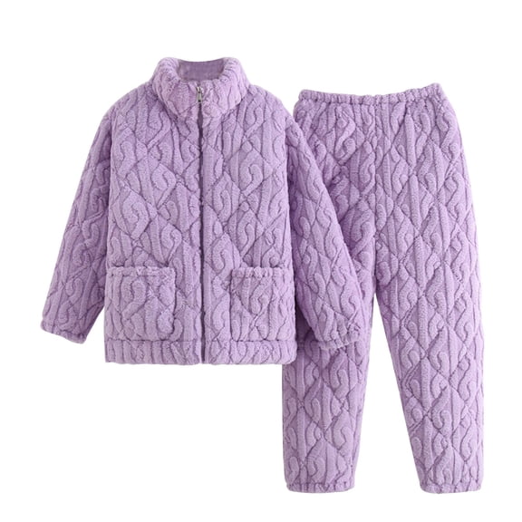 WRKEKC Fleece Pajamas Women Winter European Style Long Sleeve Long Pants Warm Home Loungewear Sleepwear Set for Women Cold Season Comfort