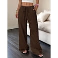 thumbnail image 4 of Women'S Palazzo Pants Summer High Waisted Wide Leg Drawstring Flowy Beach Trousers with Pockets Dark Gray L, 4 of 7