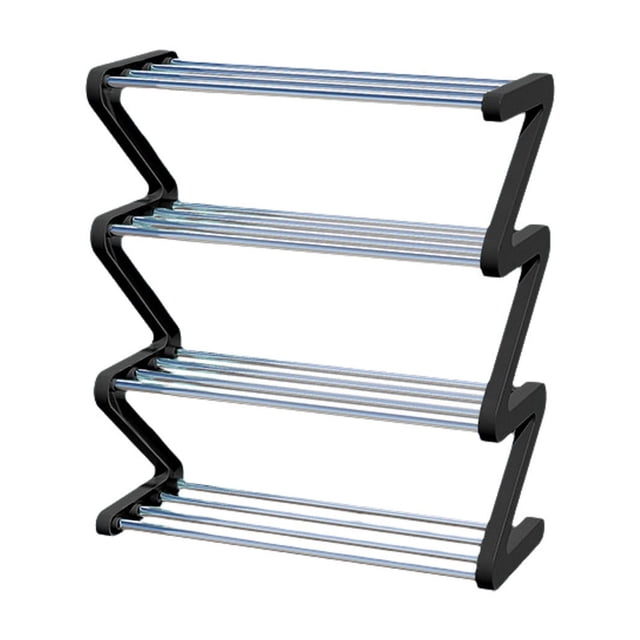 4 Tier Z Type Shoe Rack For Home Dormitory Entryway Black Stainless Steel Shoe Organizer 20.07X17.71X7.48 Inches Easy Assembly Storage Black