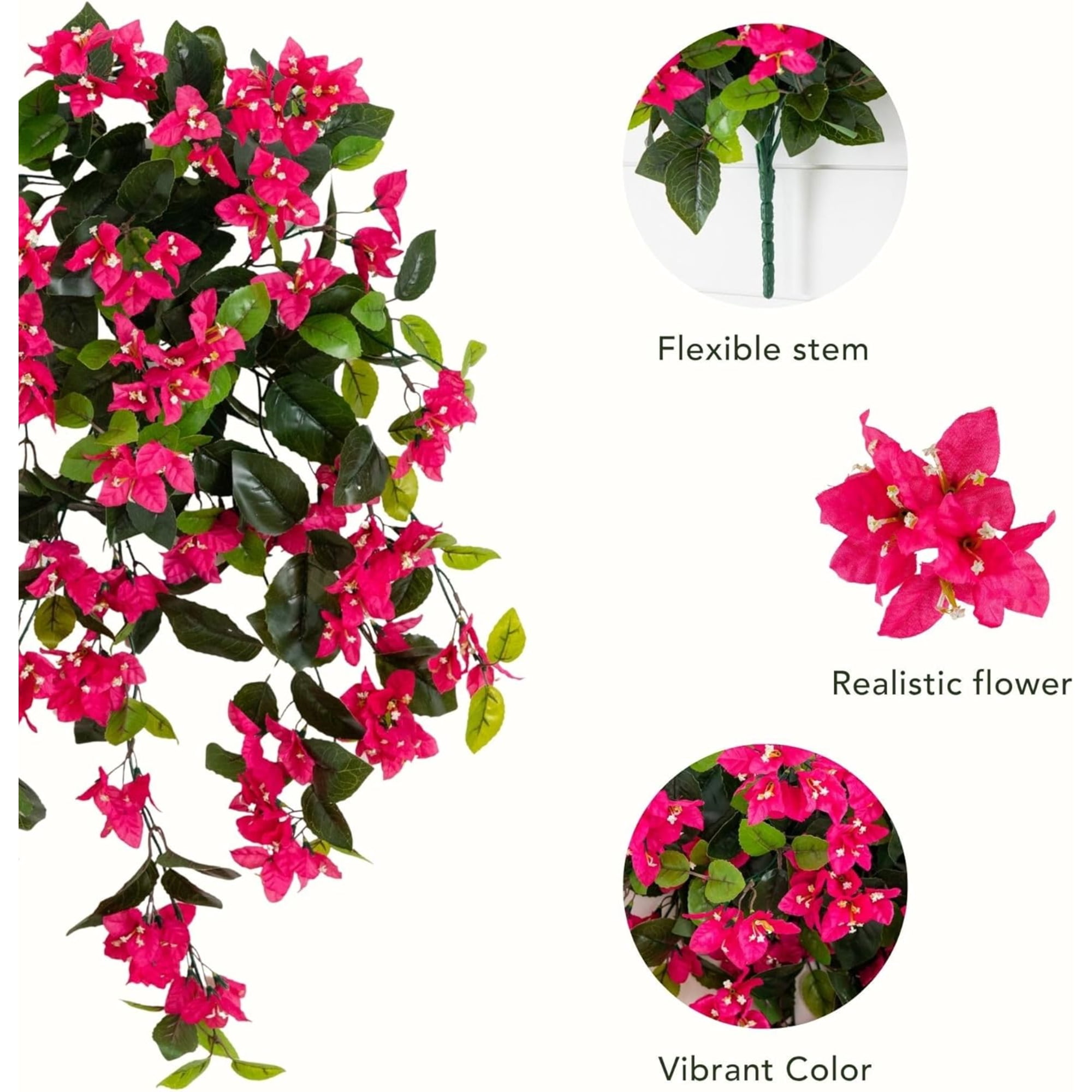 Nearly Natural UV-Resistant Outdoor Artificial Bougainvillea with Hanging Basket - 28" - Pink