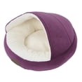 thumbnail image 3 of Nido para mascotas con forma de concha, cómodo y cálido nido de felpa para perros pequeños, cama semicerrada para gatos, color morado, con techo rígido., 3 of 14