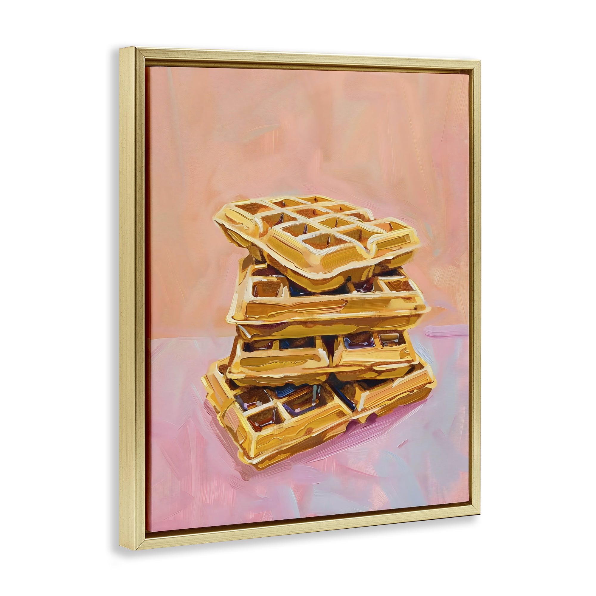Stupell Industries Stack of Fluffy Waffles Gold Framed Floater Canvas Wall Art, design by The Prints Vibe