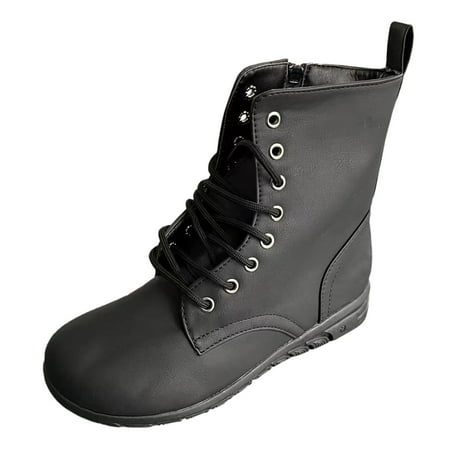 

PMUYBHF Mid Calf Rain Boots for Women Size 9 Size Low Barrel Boots Women S Autumn and Winter New foreign Trade Women S Short Boots Women S Flat Bottom Lace up Leather Boots Ankle Strap