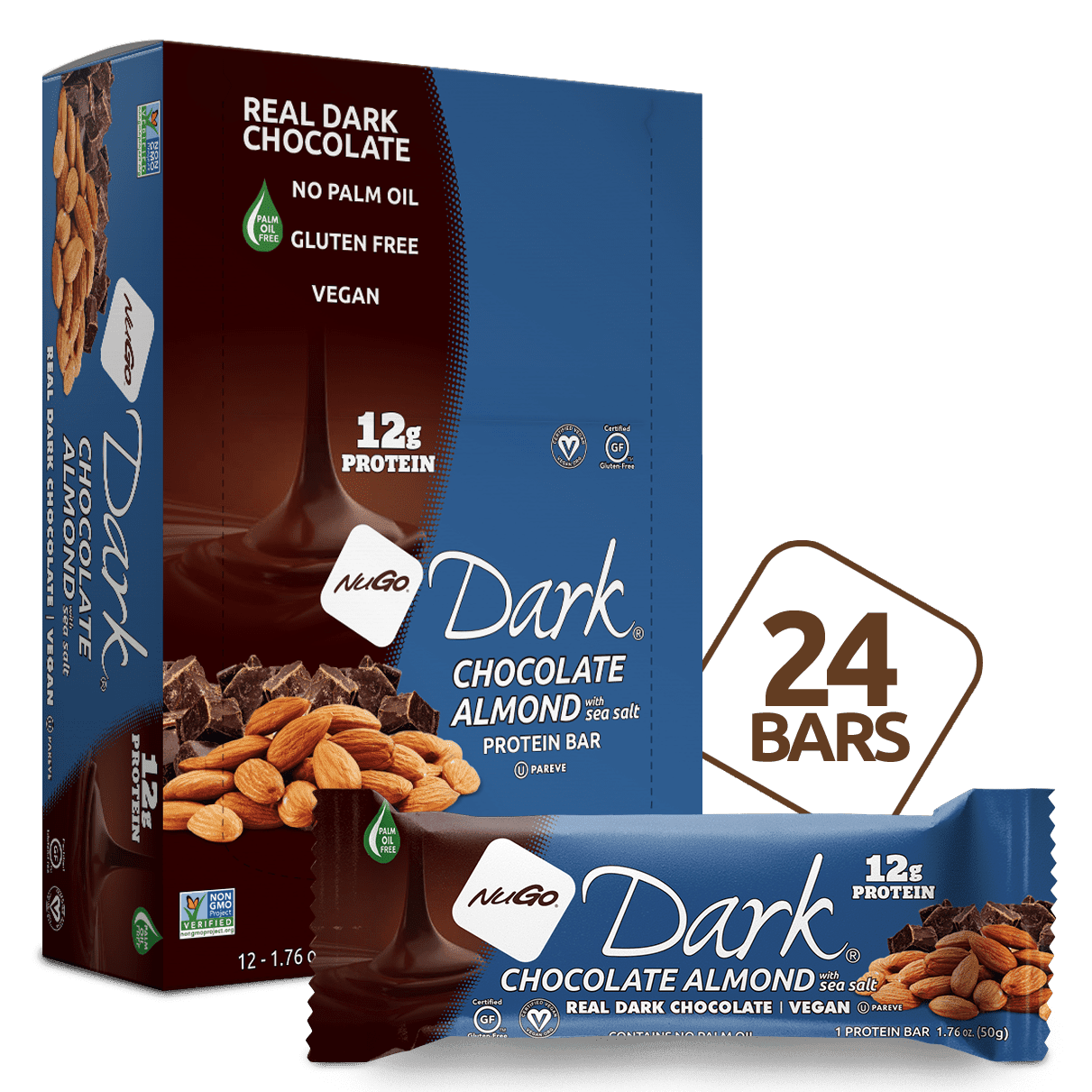 NuGo Dark Chocolate Almond with Sea Salt, 12g Vegan Protein, 200