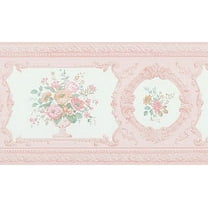 879057 Peachy Pink Satin Victorian Floral Wallpaper Border FDB02007  979b02007
