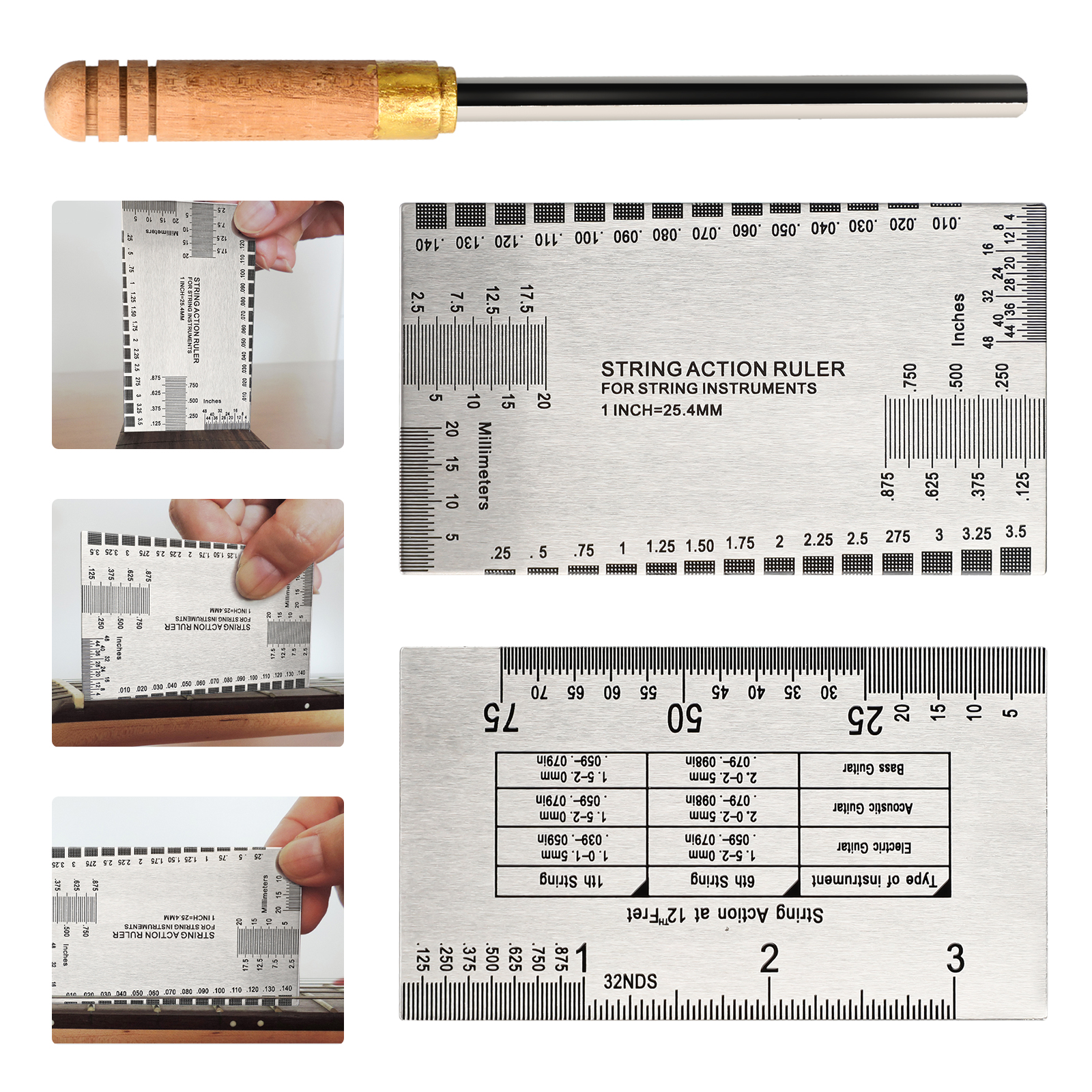 Guitar Measuring Tool, TSV Stainless Steel Guitar Fret File and Gauge