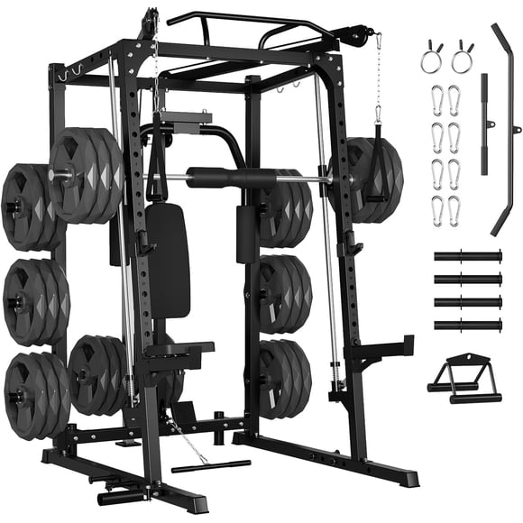 YUSAZENS Multi Box Carbon Steel Chest Fly Smith Machine Multifunctional Upper Body Strength Training Home Gym Equipment Black