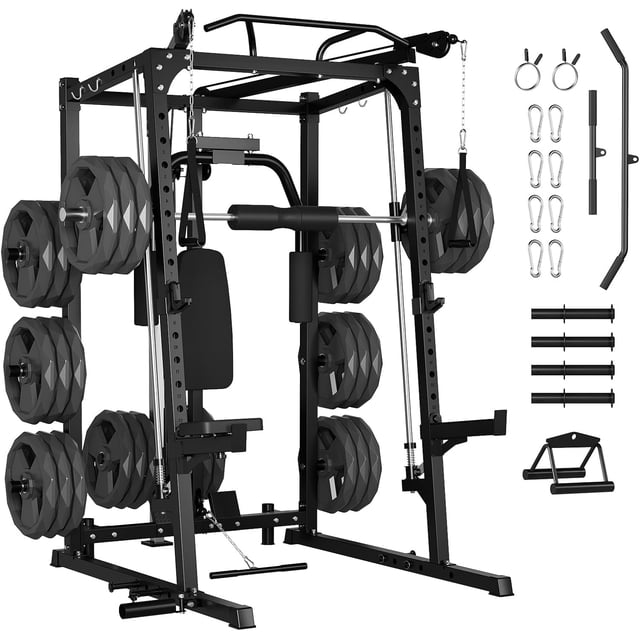YUSAZENS Multi Box Carbon Steel Chest Fly Smith Machine Multifunctional Upper Body Strength Training Home Gym Equipment Black